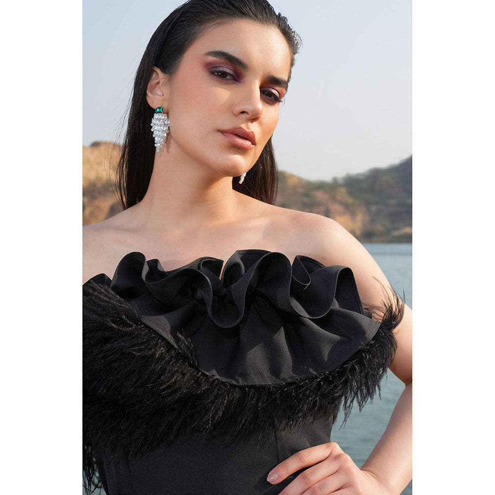 Label Iris Black Ruffle Feather Dress
