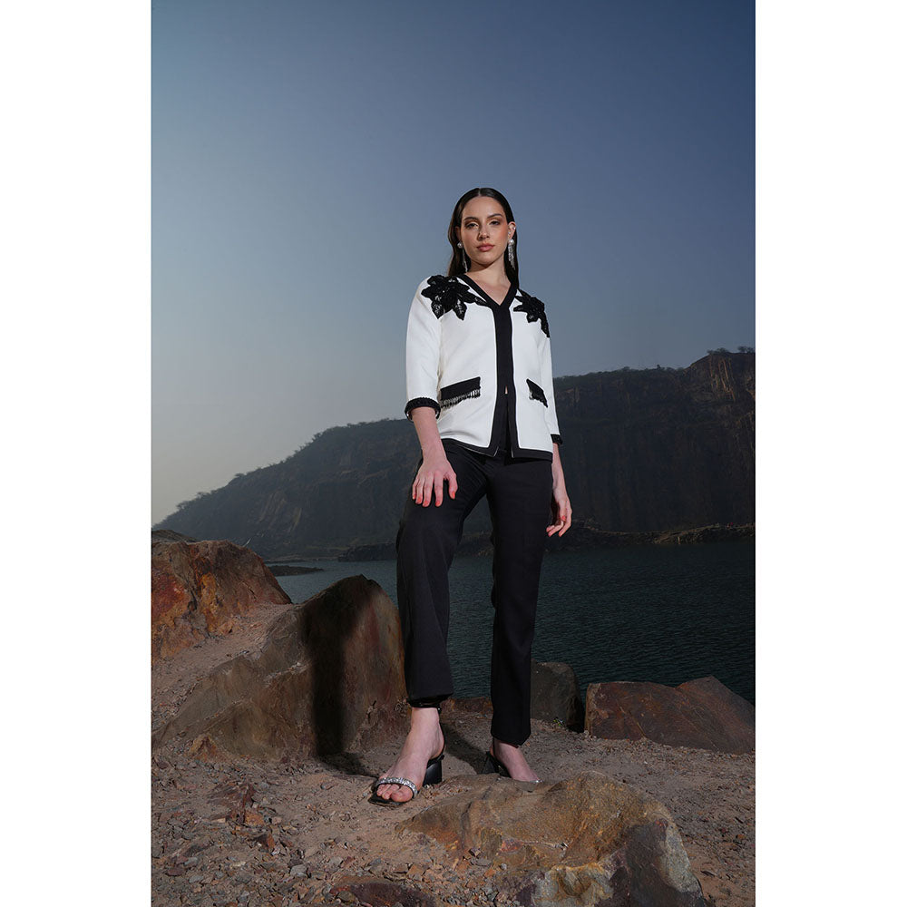 Label Iris Ivory & Black Beaded Flower Co-Ord (Set of 2)