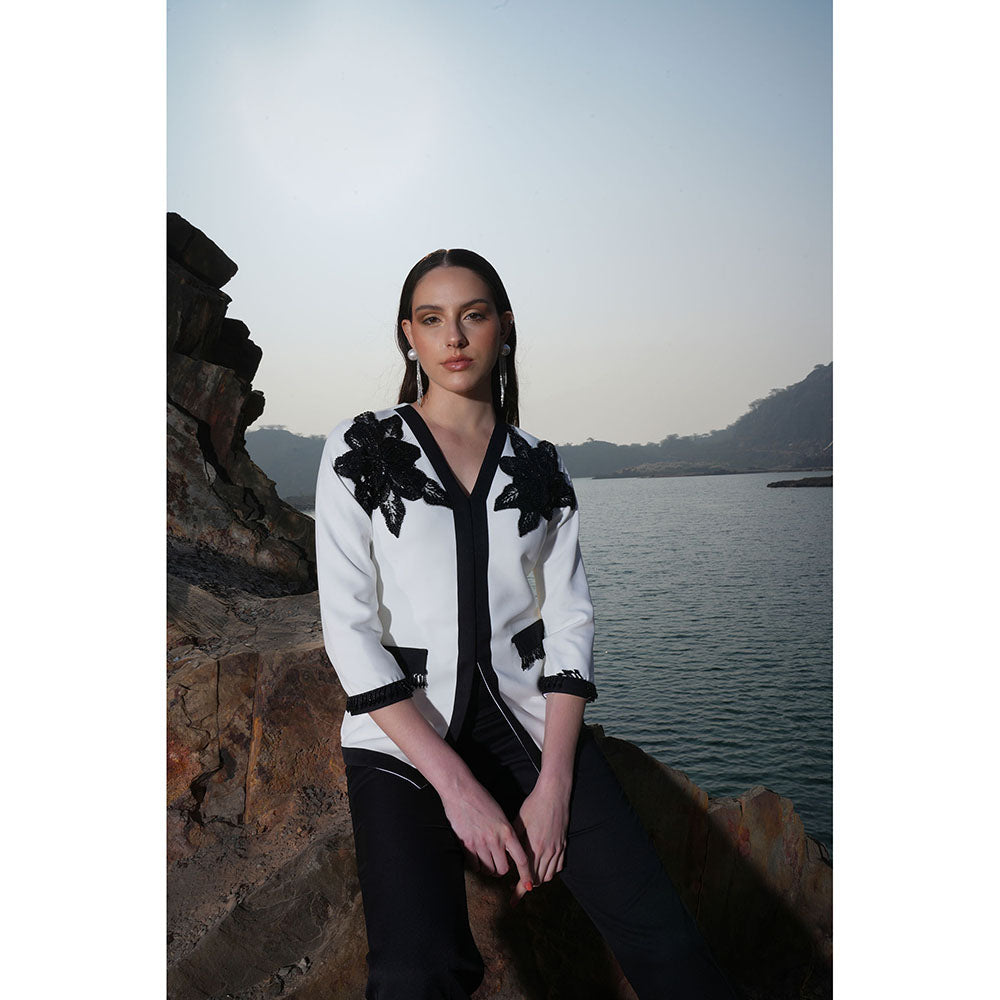 Label Iris Ivory & Black Beaded Flower Co-Ord (Set of 2)