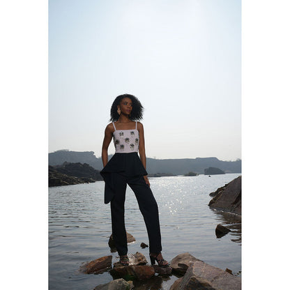 Label Iris Cream And Black Embellished Jumpsuit