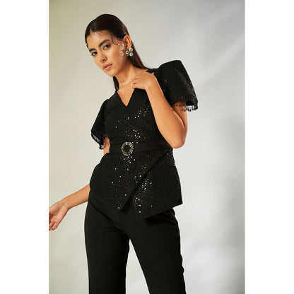 Label Iris Black Sequin Beaded Co-Ord (Set of 3)