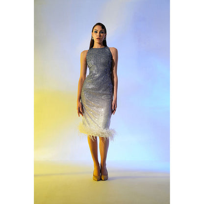 Label Iris Grey Ombre Sequin Feather Dress