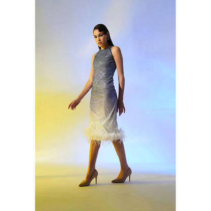 Label Iris Grey Ombre Sequin Feather Dress