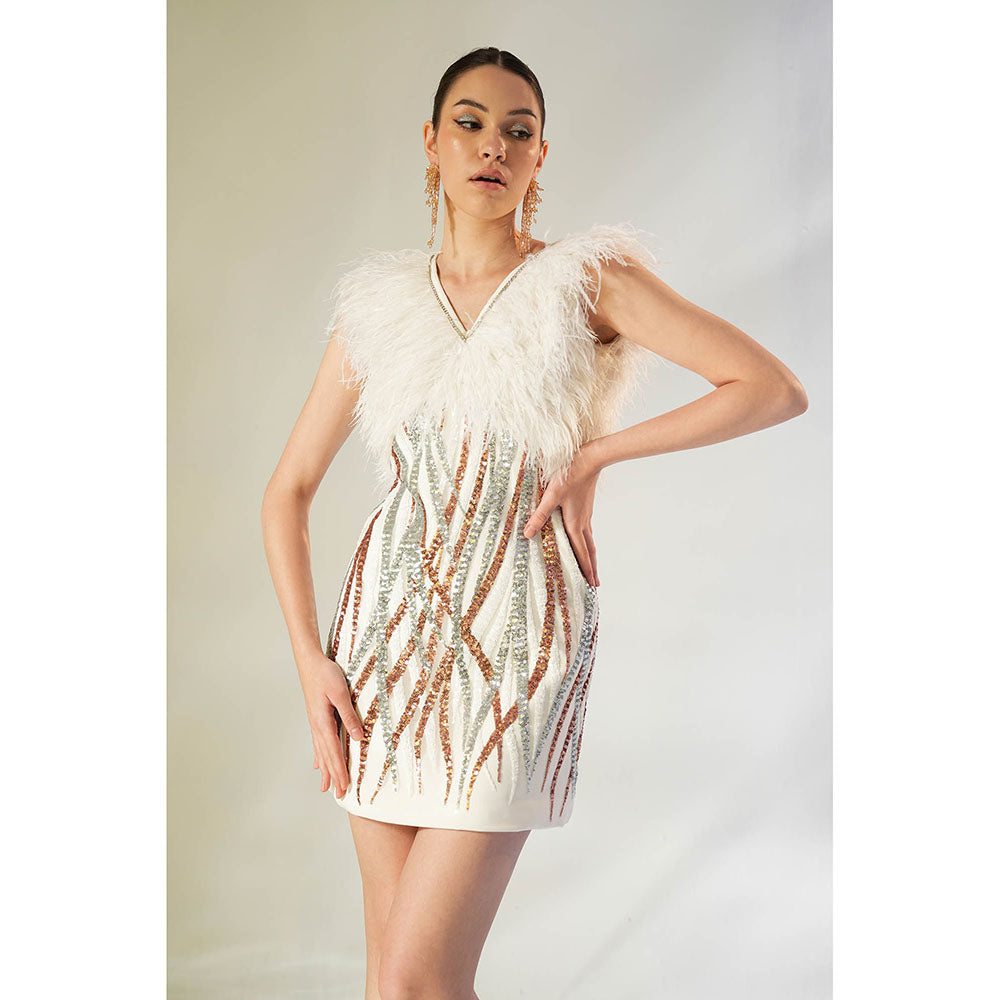 Label Iris Ivory Sequin And Feather Dress
