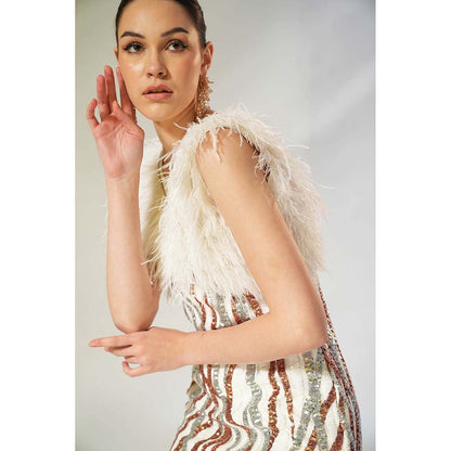 Label Iris Ivory Sequin And Feather Dress