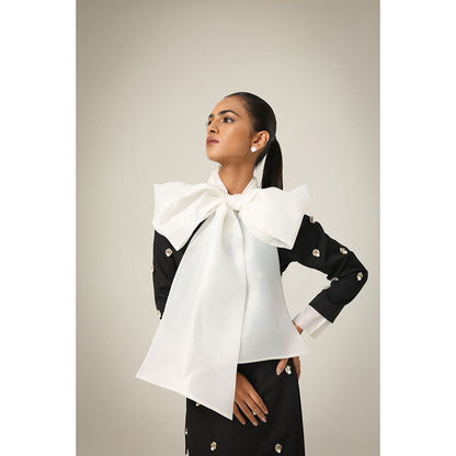 Label Iris Black Embellished Organza Bow Dress