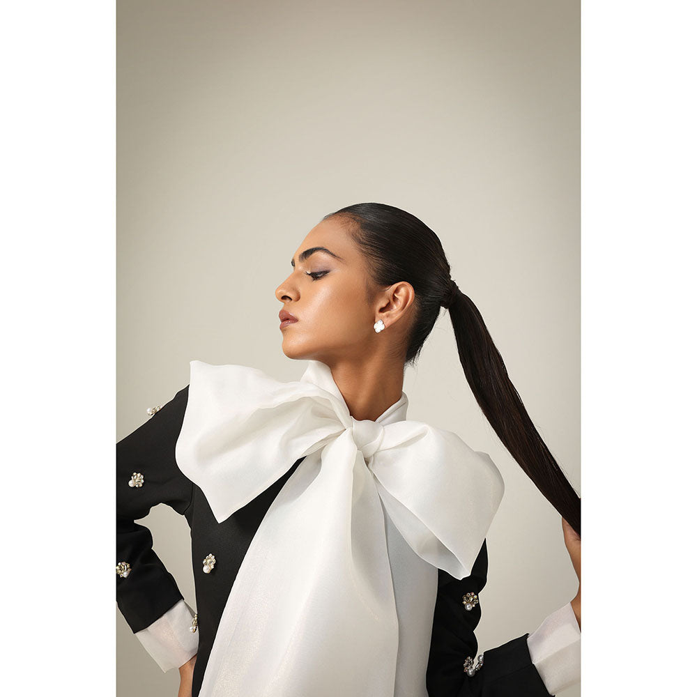 Label Iris Black Embellished Organza Bow Dress