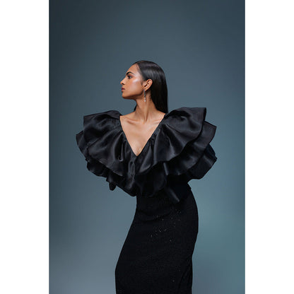 Label Iris Black Organza Sequin Midi Dress