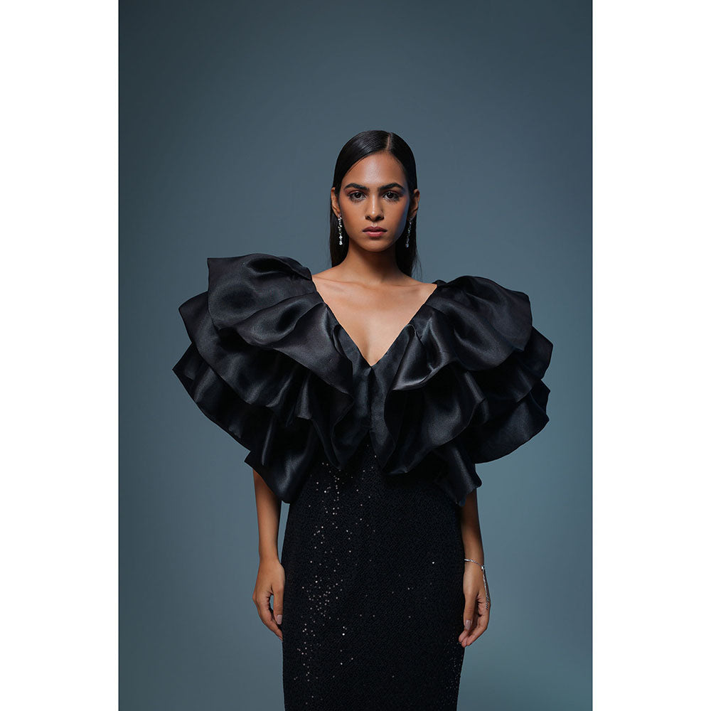 Label Iris Black Organza Sequin Midi Dress