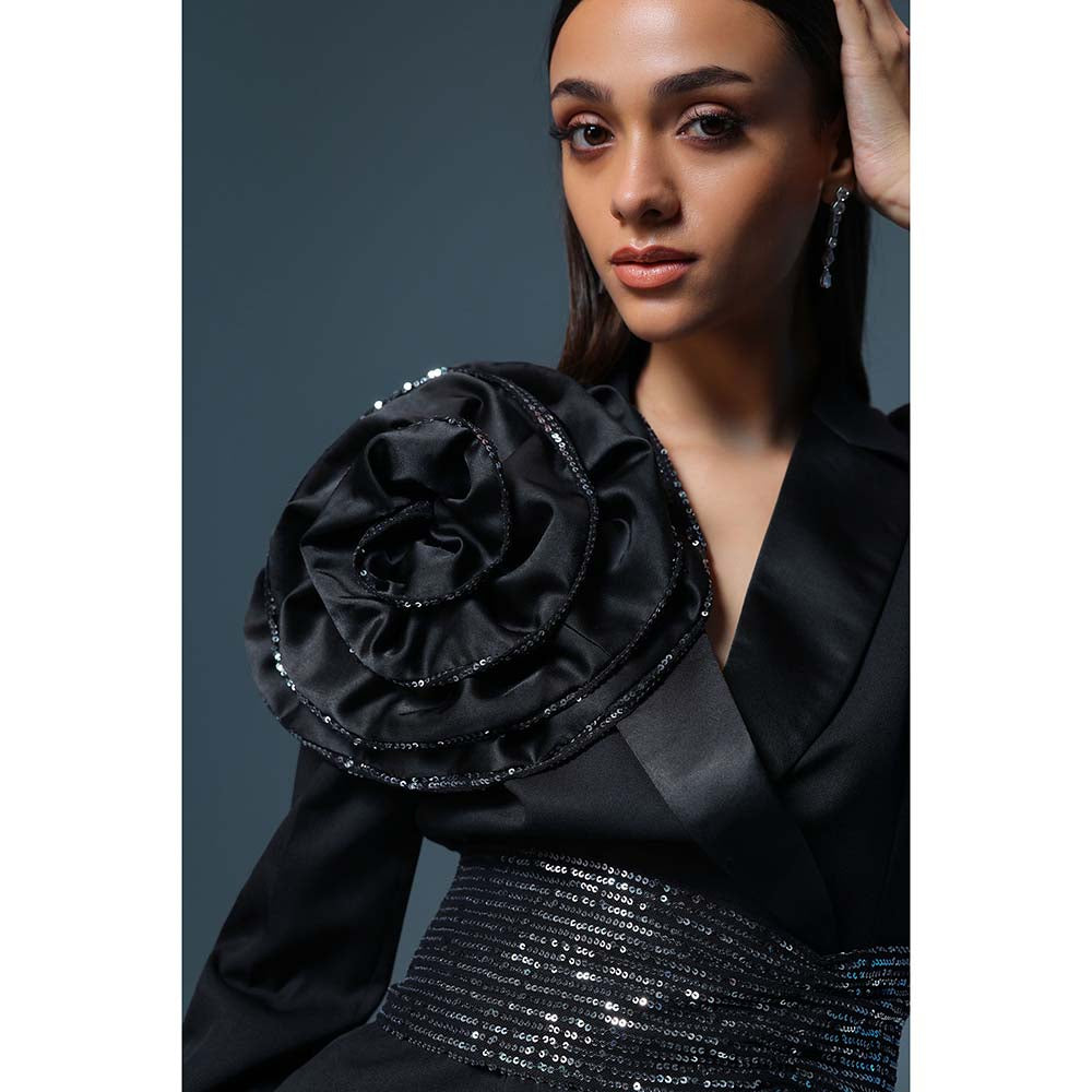 Label Iris Black Sequin Rosette Blazer with Pant (Set of 2)