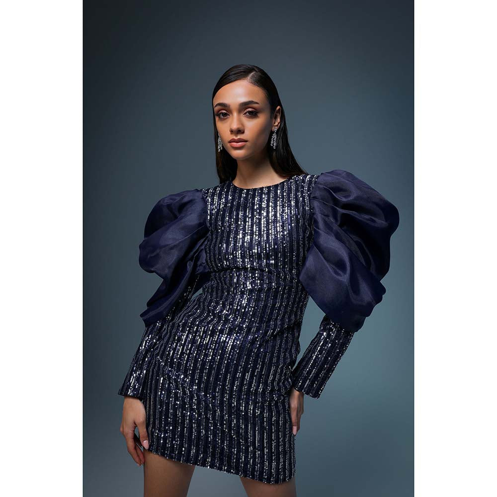 Label Iris Navy Blue Sequin Organza Dress