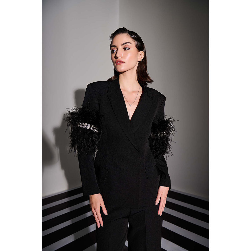 Label Iris Black Feather Embellished Co-Ord Set