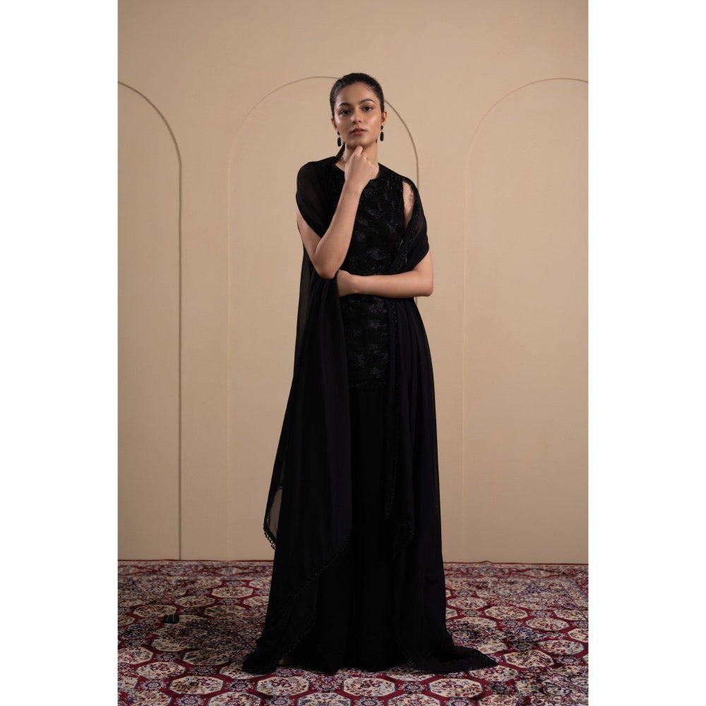 LABEL TANYA CHOPRA Black Kurta and Palazzos with Dupatta (Set of 3)