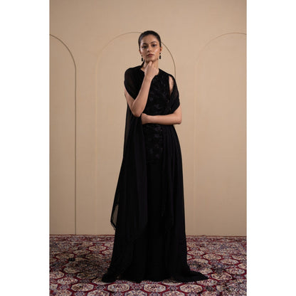 LABEL TANYA CHOPRA Black Kurta and Palazzos with Dupatta (Set of 3)