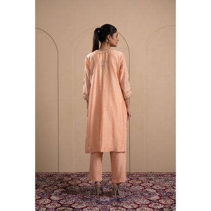 LABEL TANYA CHOPRA Peach and Cream Kurta with Trouser and Dupatta (Set of 3)