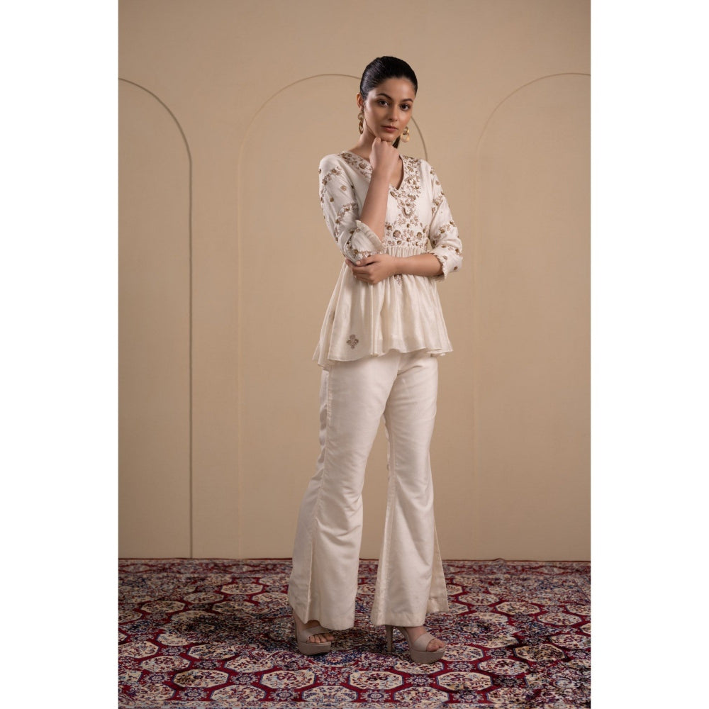 LABEL TANYA CHOPRA White Peplum Top and Pants Co-ord (Set of 2)