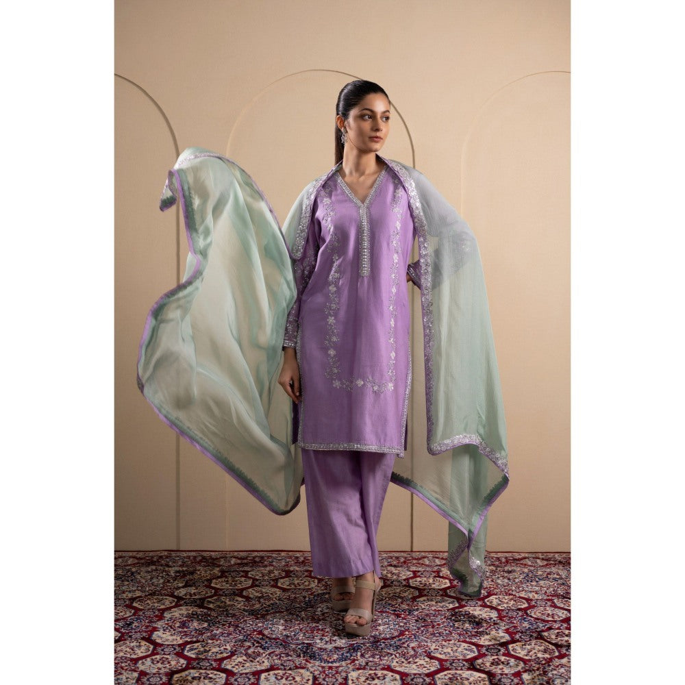 LABEL TANYA CHOPRA Lilac Chanderi Kurta and Trouser with Dupatta (Set of 3)