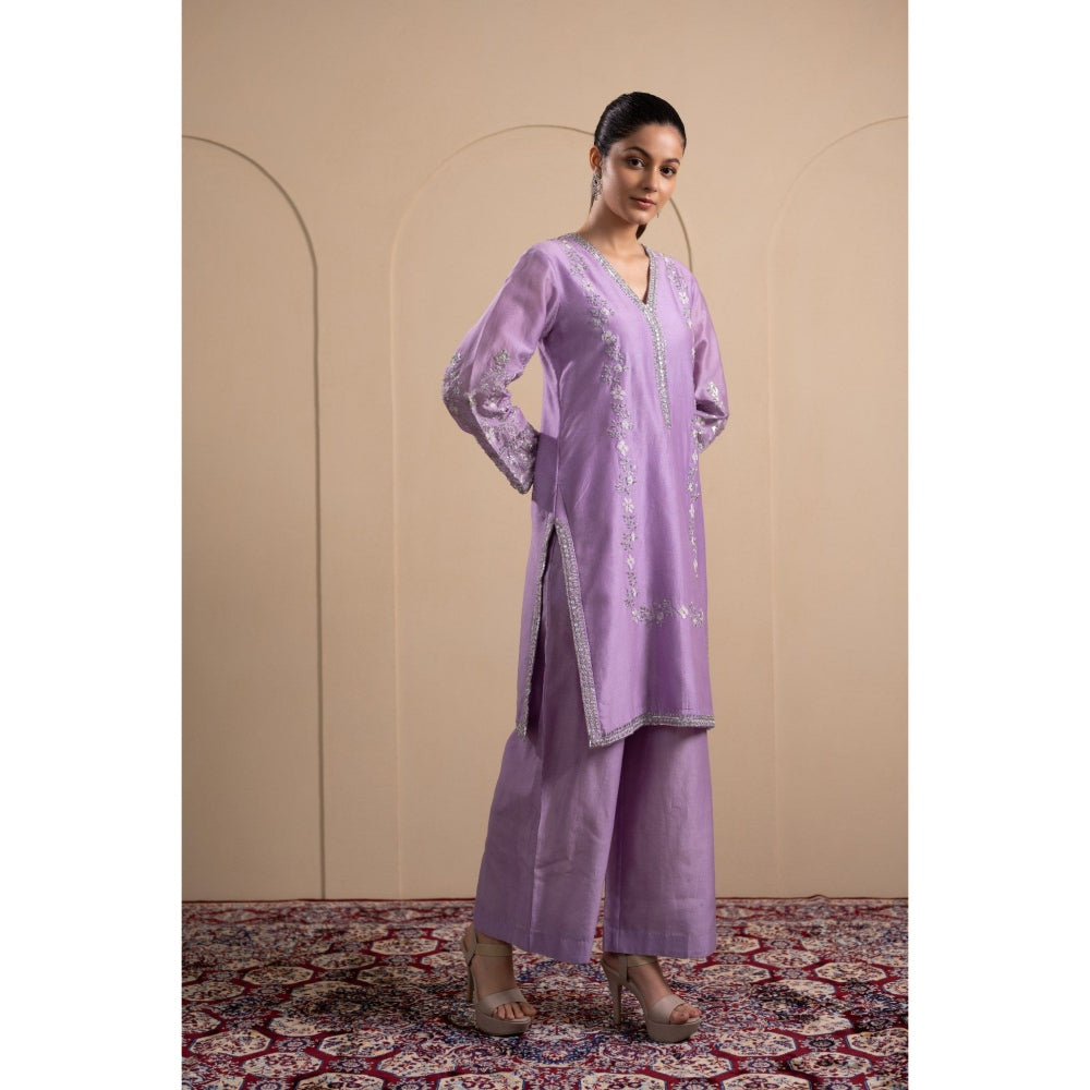 LABEL TANYA CHOPRA Lilac Chanderi Kurta and Trouser with Dupatta (Set of 3)