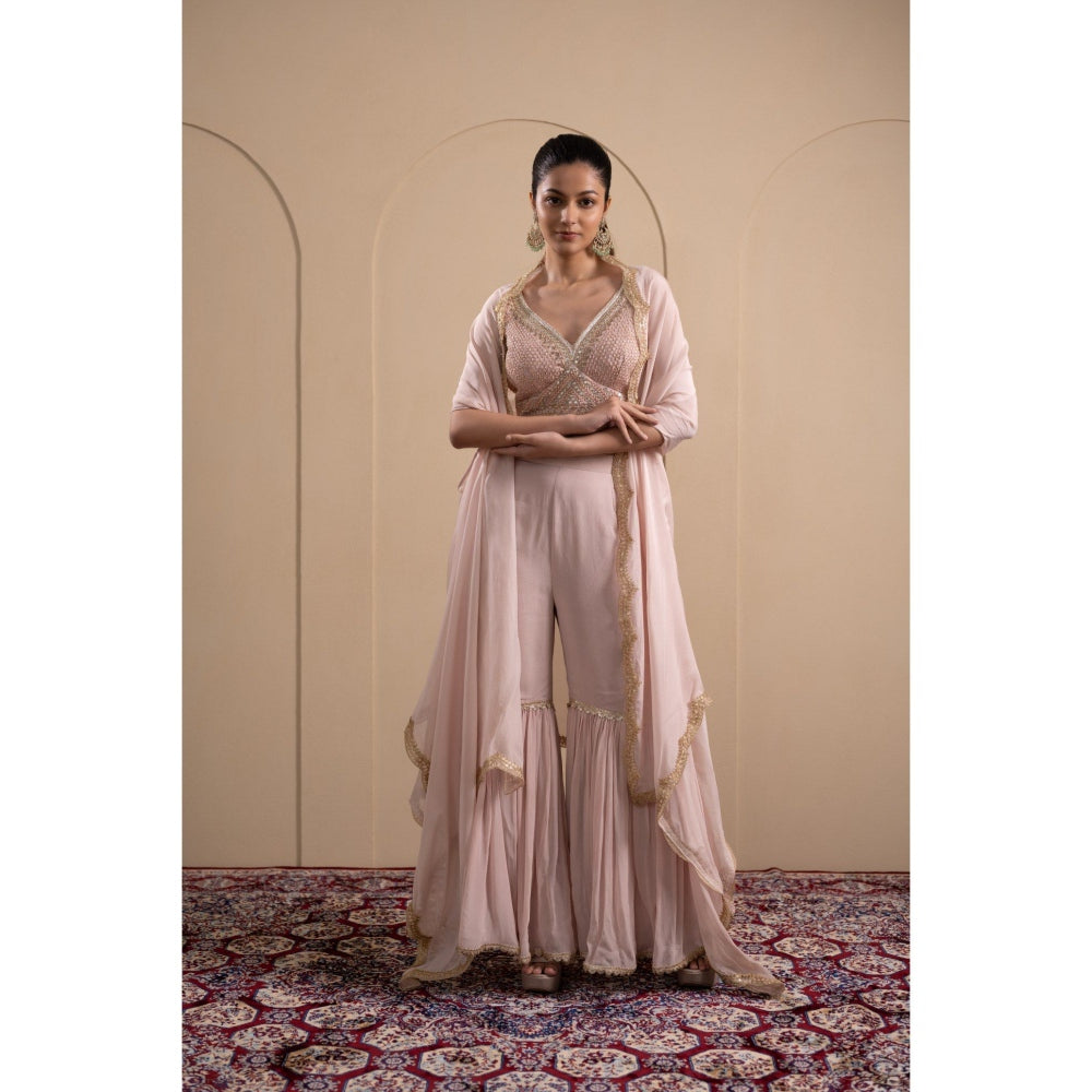 LABEL TANYA CHOPRA Blush Pink Blouse and Sharara with Dupatta (Set of 3)
