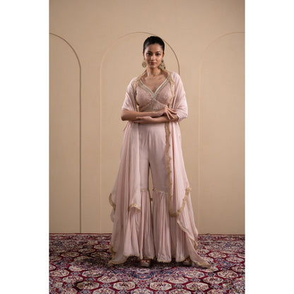 LABEL TANYA CHOPRA Blush Pink Blouse and Sharara with Dupatta (Set of 3)