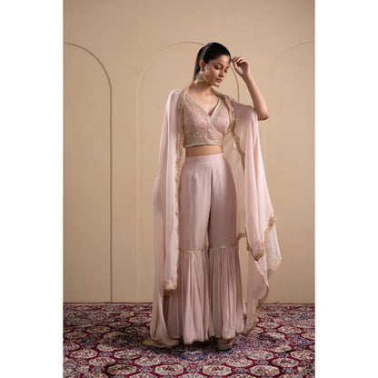LABEL TANYA CHOPRA Blush Pink Blouse and Sharara with Dupatta (Set of 3)