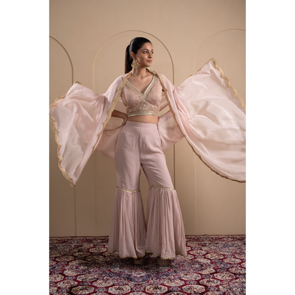LABEL TANYA CHOPRA Blush Pink Blouse and Sharara with Dupatta (Set of 3)