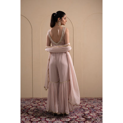 LABEL TANYA CHOPRA Blush Pink Blouse and Sharara with Dupatta (Set of 3)