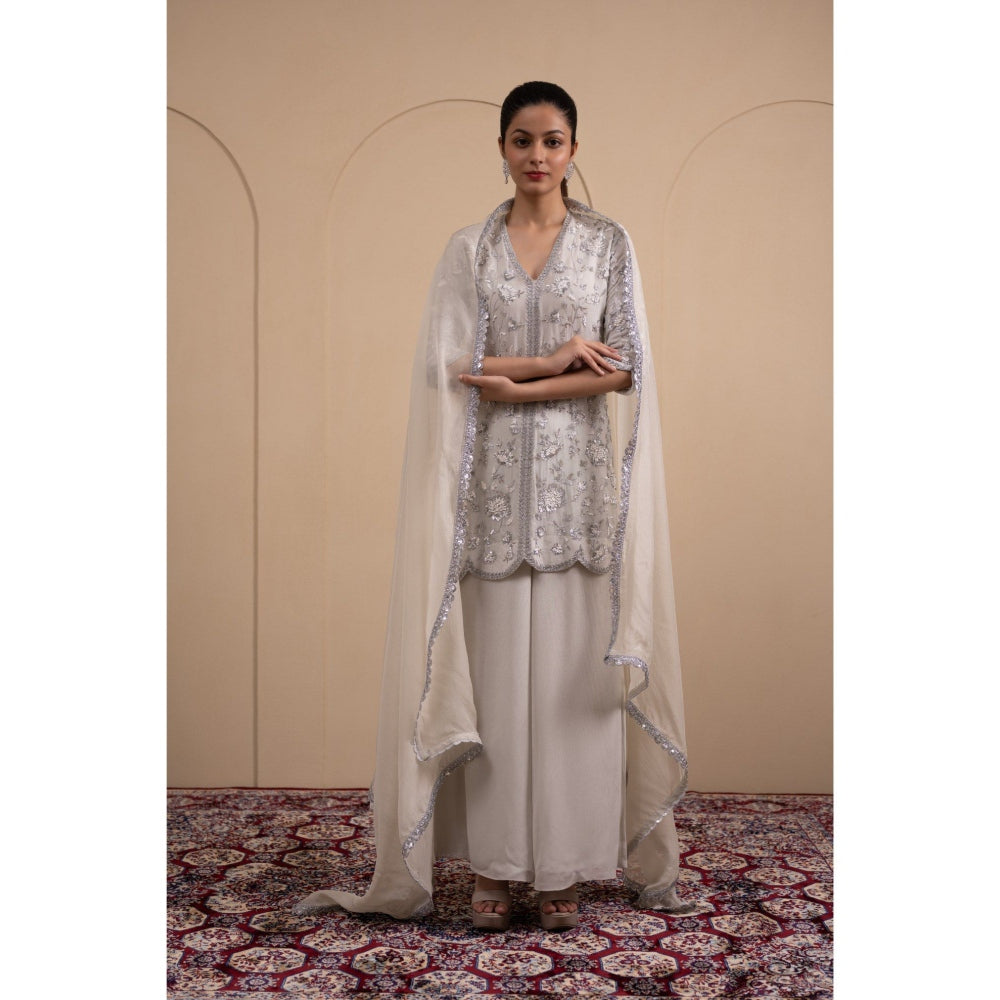 LABEL TANYA CHOPRA Powder Blue Kurta and Palazzos with Dupatta (Set of 3)