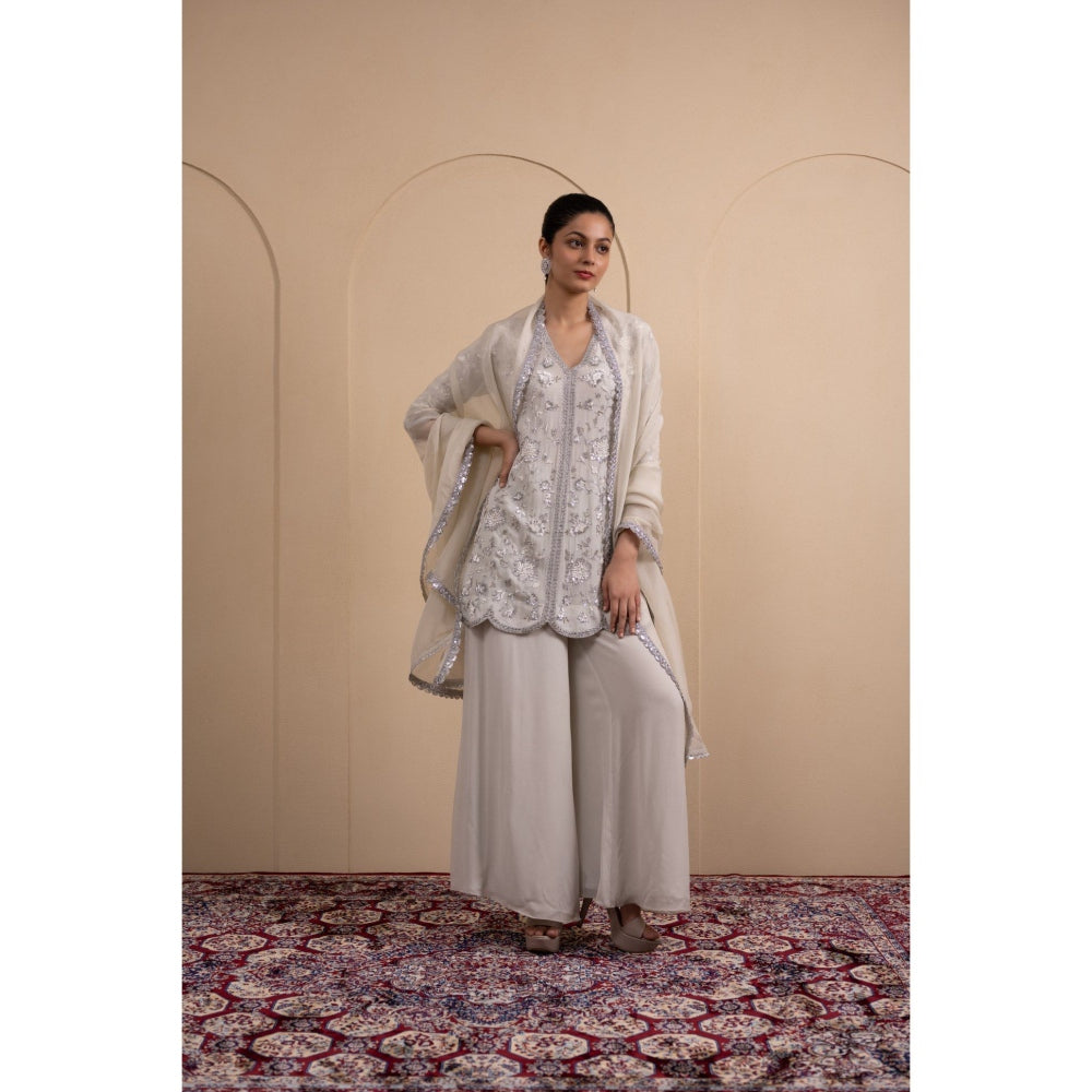 LABEL TANYA CHOPRA Powder Blue Kurta and Palazzos with Dupatta (Set of 3)