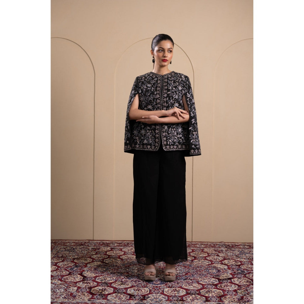 LABEL TANYA CHOPRA Black Cotton Cape with Top and Pants (Set of 3)