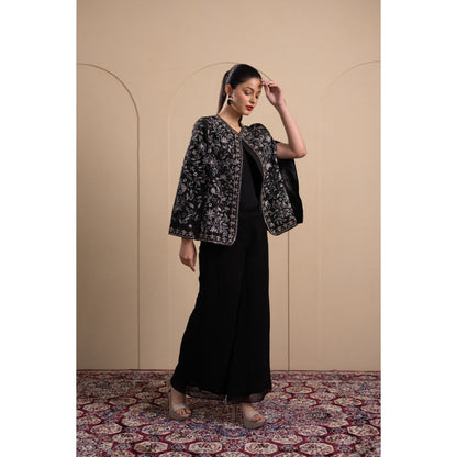 LABEL TANYA CHOPRA Black Cotton Cape with Top and Pants (Set of 3)