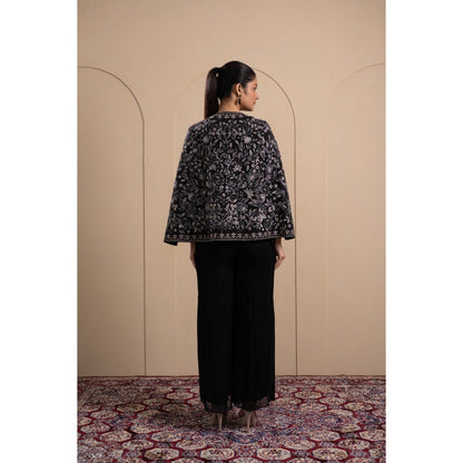 LABEL TANYA CHOPRA Black Cotton Cape with Top and Pants (Set of 3)