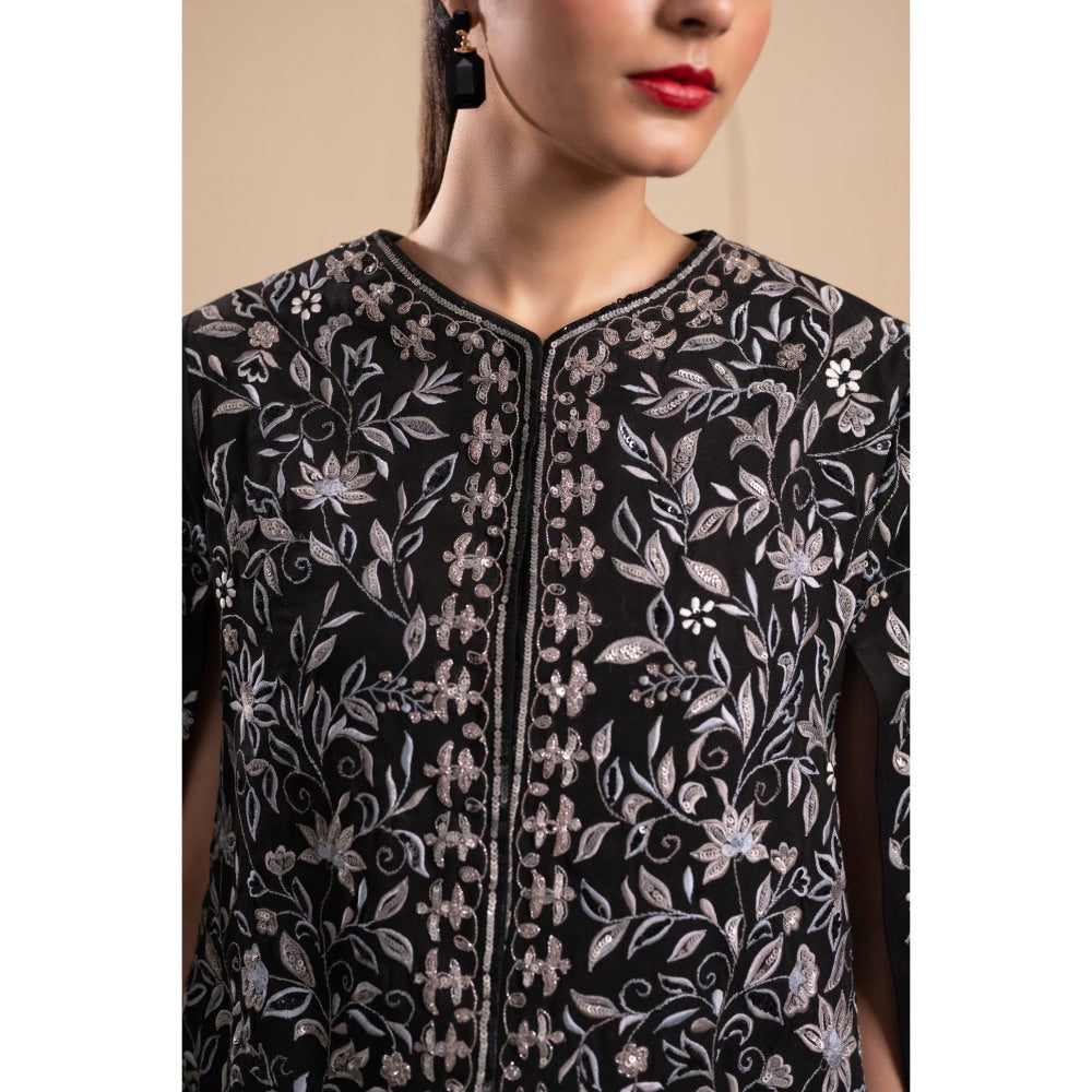 LABEL TANYA CHOPRA Black Cotton Cape with Top and Pants (Set of 3)