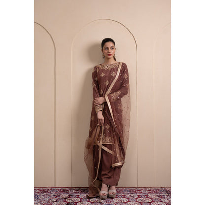 LABEL TANYA CHOPRA Bronze Silk Kurta and Pants with Dupatta (Set of 3)