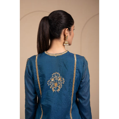 LABEL TANYA CHOPRA Blue Chanderi Kurta and Palazzos with Dupatta (Set of 3)