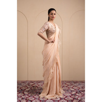 LABEL TANYA CHOPRA Blush Pink Saree with Stitched Blouse