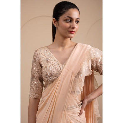 LABEL TANYA CHOPRA Blush Pink Saree with Stitched Blouse