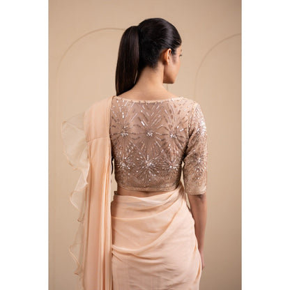 LABEL TANYA CHOPRA Blush Pink Saree with Stitched Blouse