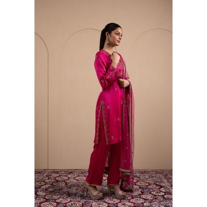 LABEL TANYA CHOPRA Pink Satin Kurta and Trouser with Dupatta (Set of 3)