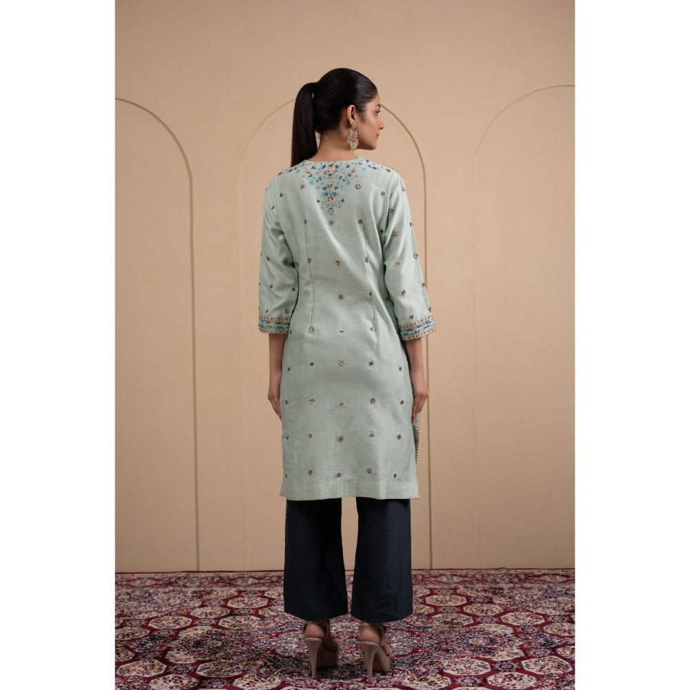 LABEL TANYA CHOPRA Blue Chanderi Kurta and Trouser with Dupatta (Set of 3)