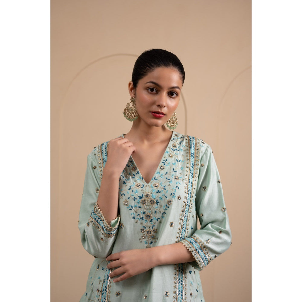 LABEL TANYA CHOPRA Blue Chanderi Kurta and Trouser with Dupatta (Set of 3)