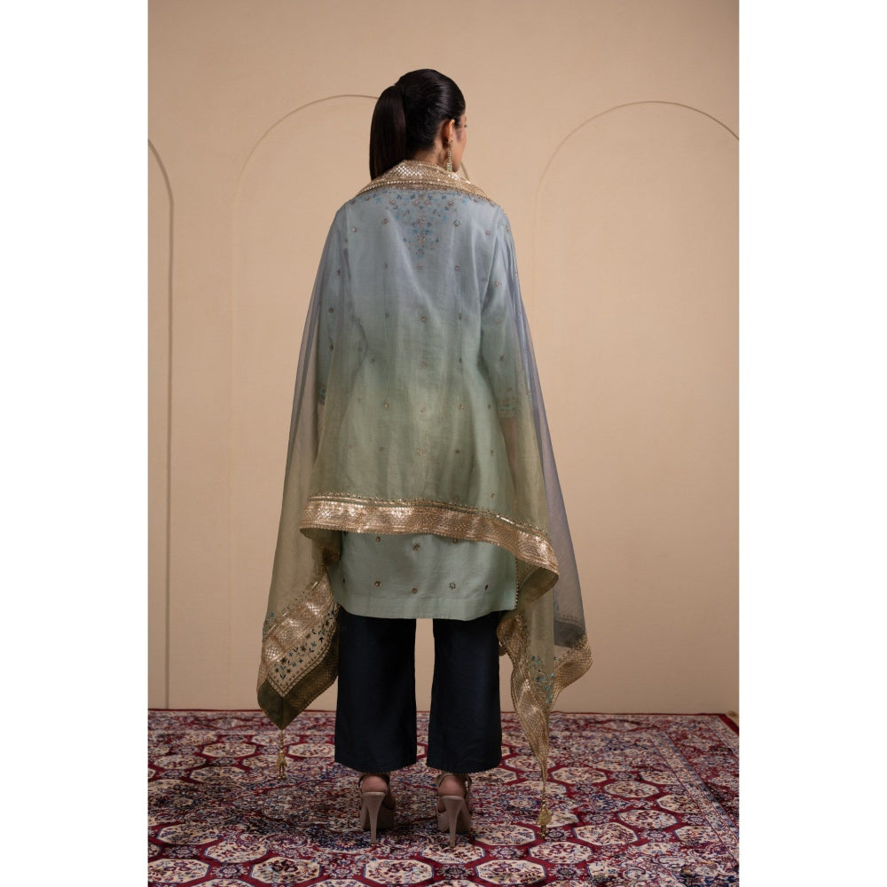 LABEL TANYA CHOPRA Blue Chanderi Kurta and Trouser with Dupatta (Set of 3)