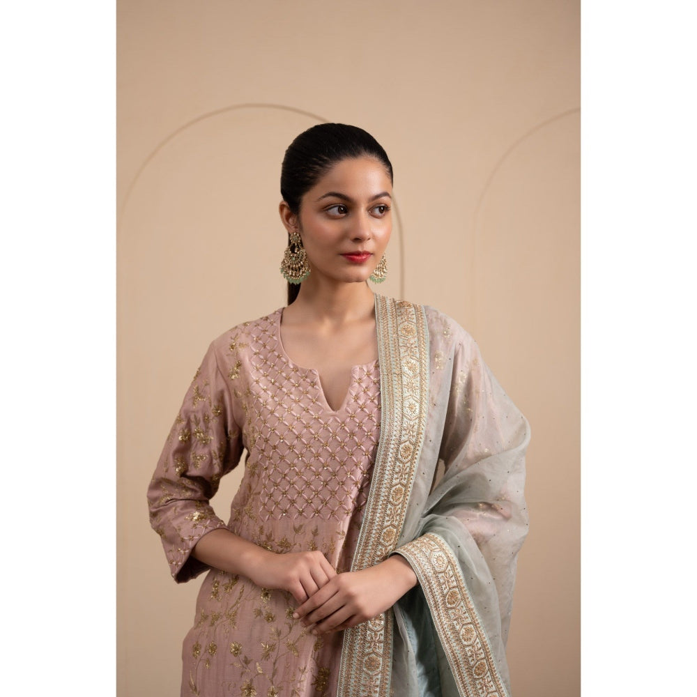 LABEL TANYA CHOPRA Pink Chanderi Kurta and Trouser with Dupatta (Set of 3)
