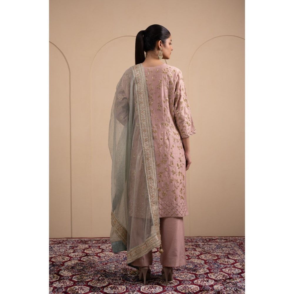 LABEL TANYA CHOPRA Pink Chanderi Kurta and Trouser with Dupatta (Set of 3)