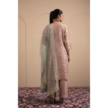 LABEL TANYA CHOPRA Pink Chanderi Kurta and Trouser with Dupatta (Set of 3)