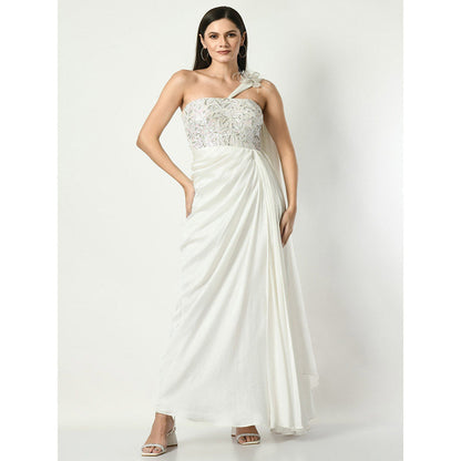 Sunanta Madaan White Embroidery Sequin Party Maxi Dress