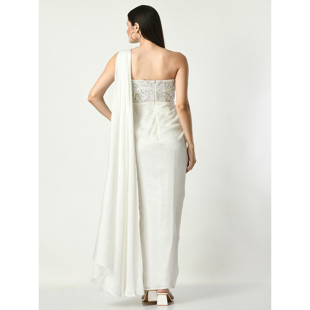 Sunanta Madaan White Embroidery Sequin Party Maxi Dress