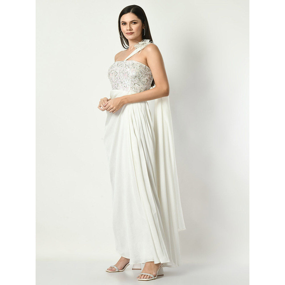 Sunanta Madaan White Embroidery Sequin Party Maxi Dress