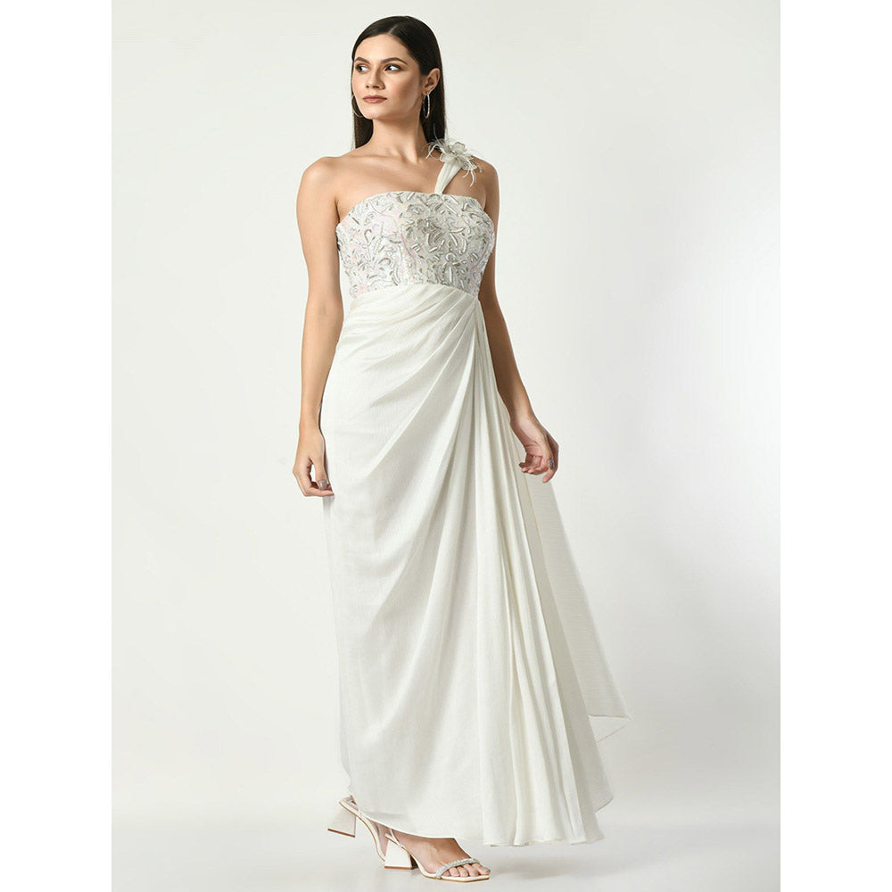 Sunanta Madaan White Embroidery Sequin Party Maxi Dress