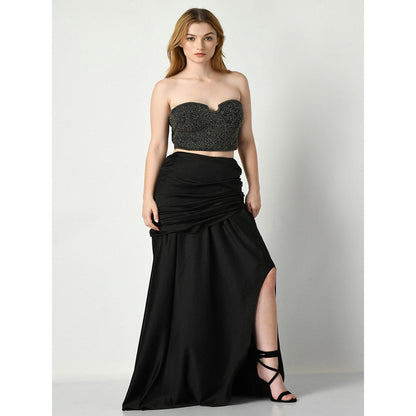 Sunanta Madaan Black Draped Skirt with Sequined Crop Top (Set of 2)